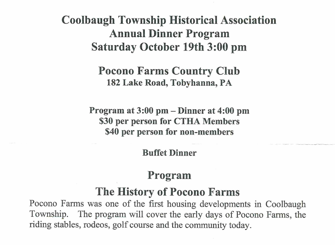 Historical Society Annual Dinner - Coolbaugh Township