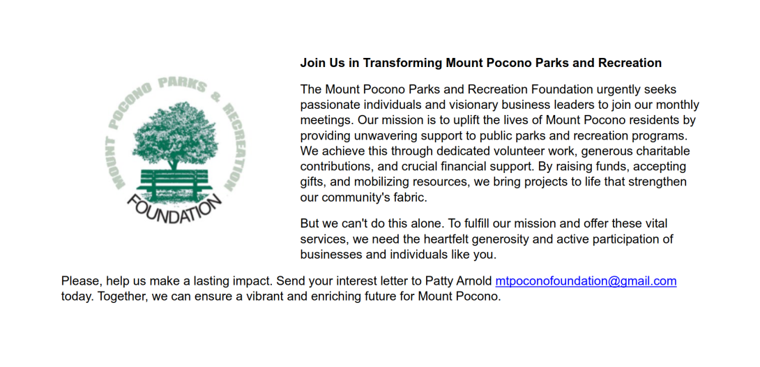 Volunteers Needed to Join Mount Pocono Parks and Recreation Foundation
